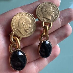 Vintage gold tone and black enamel clip on earrings